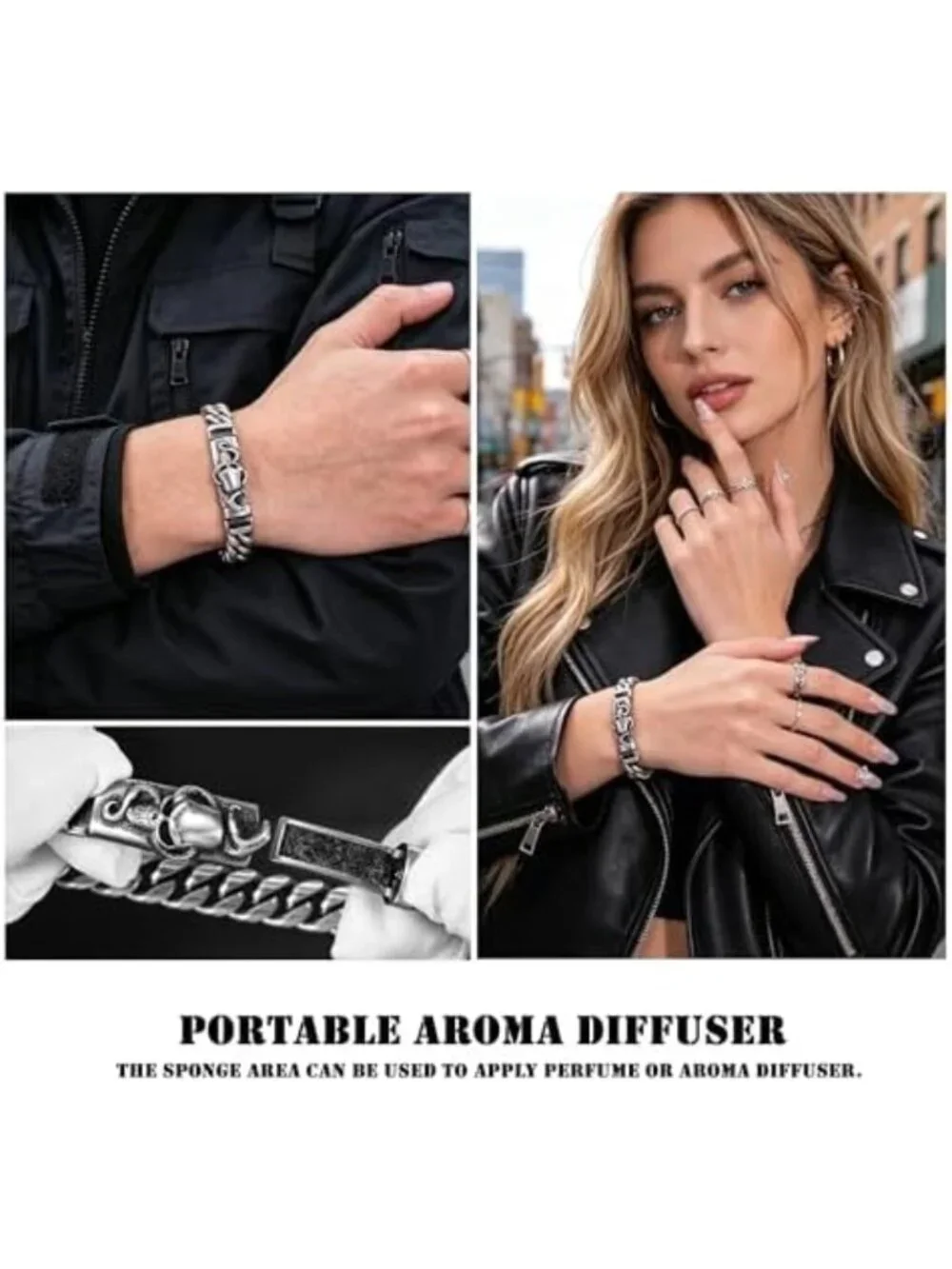 Viking Link Men's Bracelet - Non-Tarnish, Waterproof, Silver & Black Design